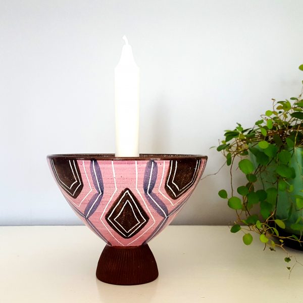 ljusstake-på-fot-skål-rosa-&-brun-laholm-keramik-1