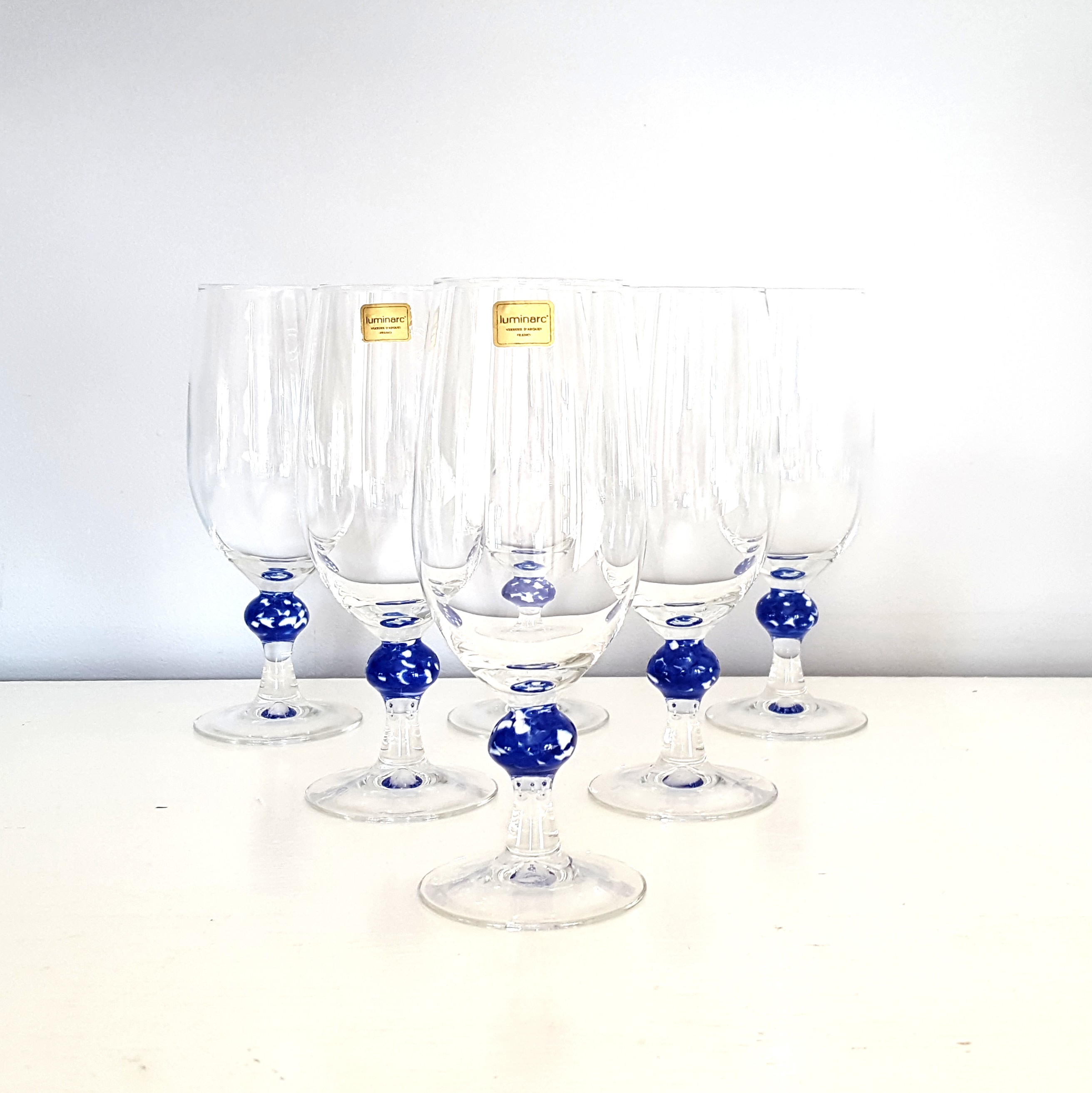 Glas På Fot - Blå & Vit - Luminarc Verrerie D'Arques - Retrolivet