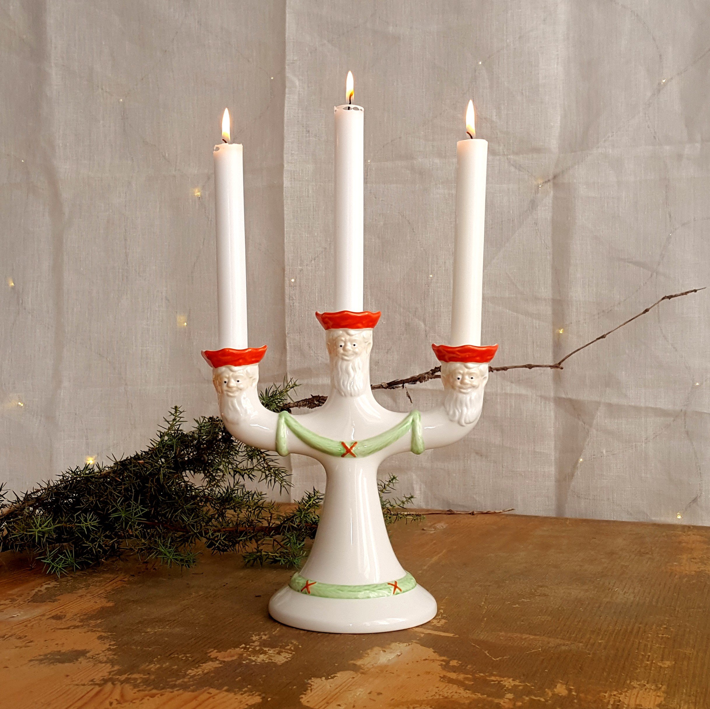 Ljusstake - God Jul - Grön & Röd - Gustavsberg - Retrolivet